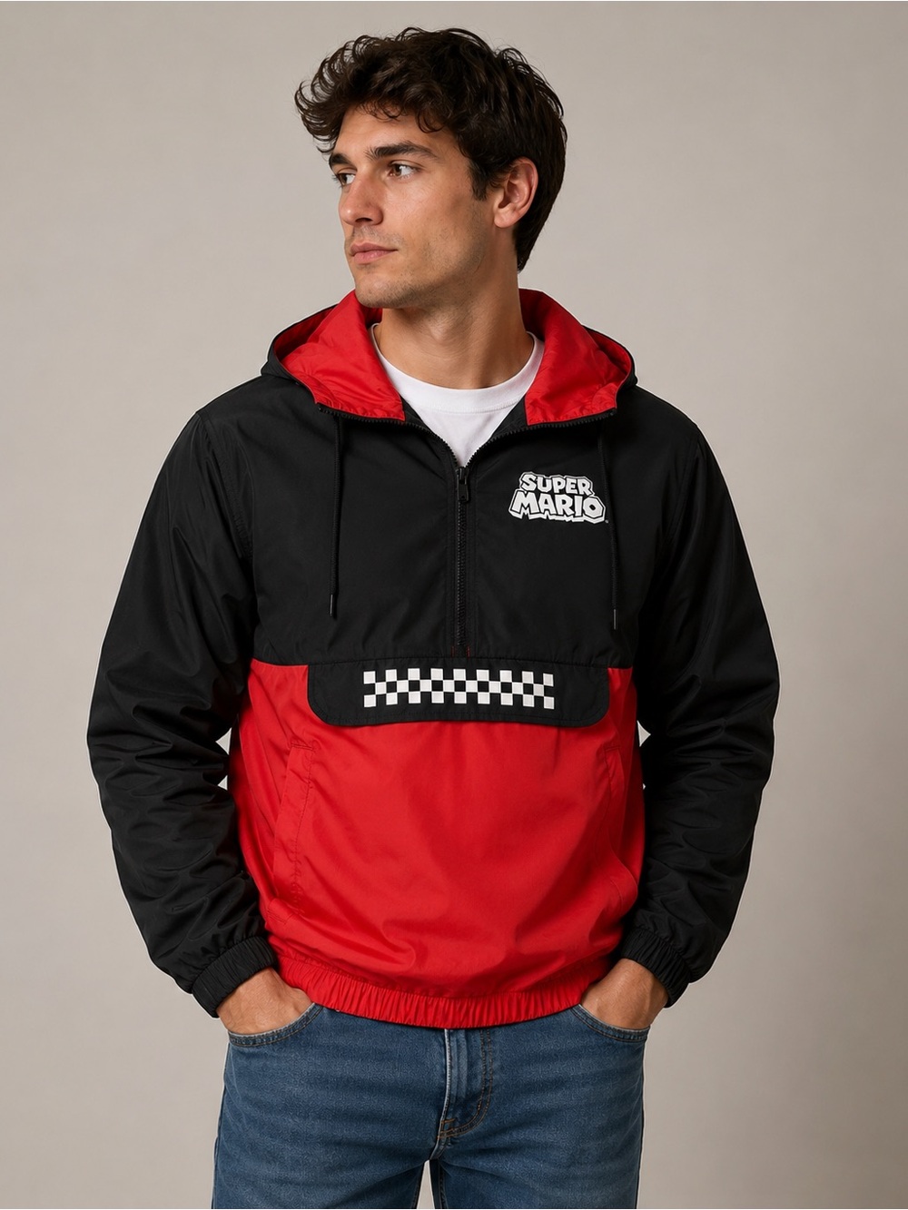 Nintendo Super Mario Red and Black Windbreaker